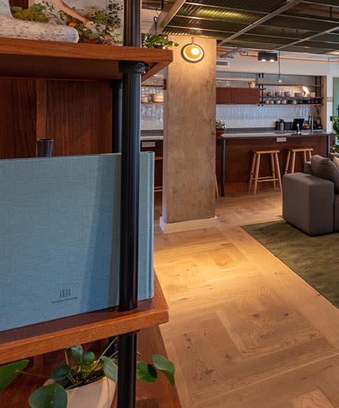 a view of the lobby of a restaurant with a bar