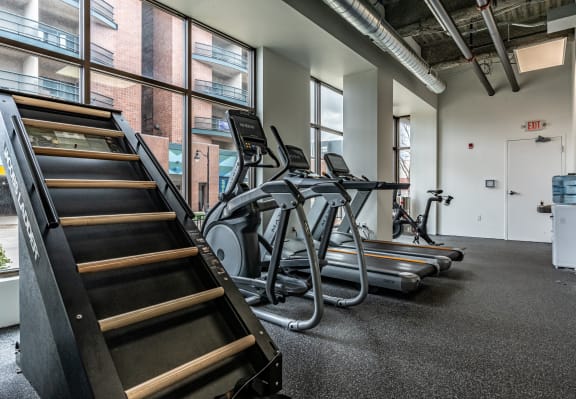 cardio equipment at the district flats apartments in lenexa