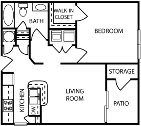  Floor Plan 1 Bed 1 Bath