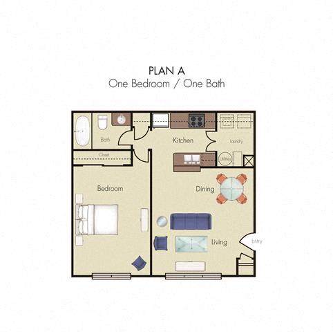 1 Bedroom 1 Bath 2D floorplan Plan A-Quality Hill Square, Kansas City, MO
