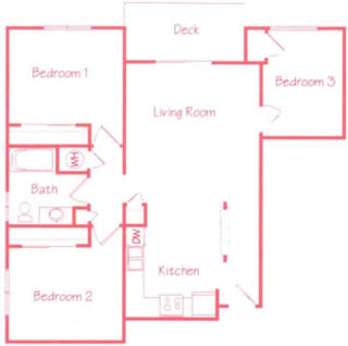 Sequoia two bedroom one bathroom floor plan at Highland View