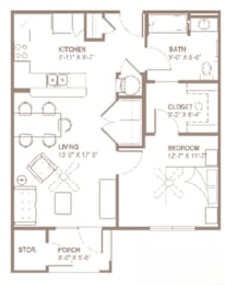  Floor Plan 1 Bed, 1 Bath