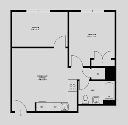 Floor Plan E Line 2 Bed 1 Bath