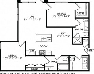 Lockhart with Fenced-in Yard. 2 bedroom apartment. Kitchen with island open to living/dinning rooms. 2 full bathrooms. Walk-in closet in master. Patio/balcony open to yard.
