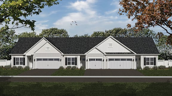 A two-story house with a white exterior and a black roof.