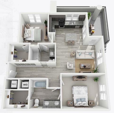 2BRC-2 Two Bedroom / Two Bath (Corner Unit). The Emerson. Florence, SC.