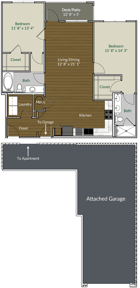 Our B2 floor plan with a garage at Apartments @ Eleven240, Charlotte
