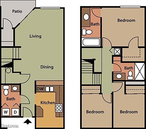 Three Bedroom Two Bathroom 1190 Sqft Floor Plan at Holly Cove Apartments, Orange Park, FL