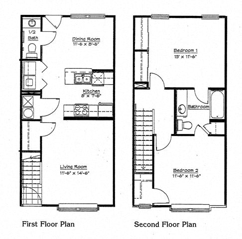 Townhouse 2 Bedroom 1.5 Bath-2D Floorplan-Murphy Park Apartments St. Louis, MO