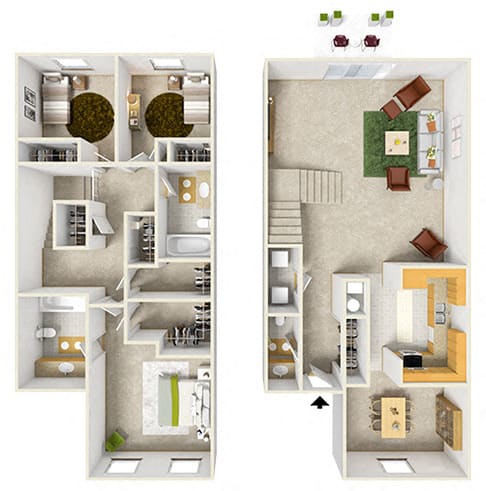 Seminole Floor Plan at Aspen Run and Aspen Run II Apartments, Tallahassee, FL