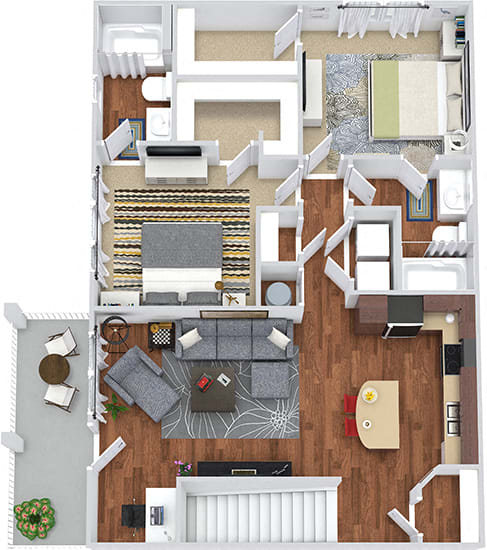 The Lovett 3D. 2 bedroom apartment. 1st floor entry. Kitchen with island open to living/dinning rooms. 2 full bathrooms. Walk-in closets. Patio/balcony.