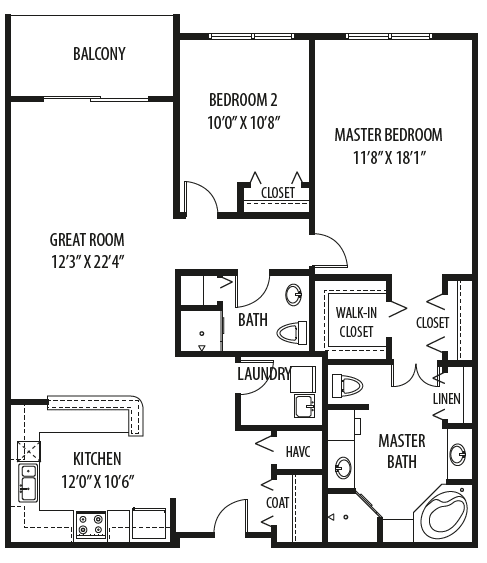 Boulevard 27 2 Bed 2 Bath Floor Plan Boulevard 27 2 Bed 2 Bath, 1,474 Sq.Ft. Floor Plan at Two Itasca Place, Illinois