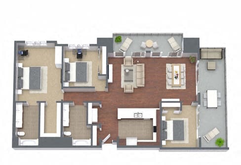 3B – 3 Bedroom 2 Bath Floor Plan Layout – 1623 Square Feet at Nineteen800, Cupertino, California