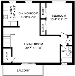 The Beachwood 1 bedroom 1 bathroom floor plan at Troy Hills Village in Parsippany, NJ 07054