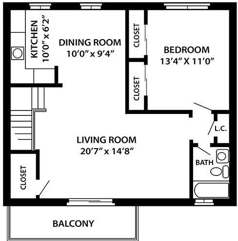 The Beachwood 1 bedroom 1 bathroom floor plan at Troy Hills Village in Parsippany, NJ 07054