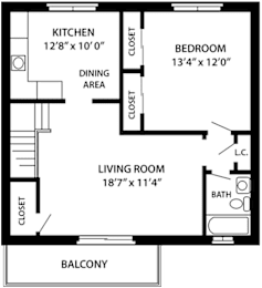 The Alpine 1 Bedroom Floor Plan at Troy Hills Village, Parsippany, NJ 07054.