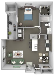 Cheswyck at Ballantyne Apartments - A1 (Abbey) - 1 bedroom and 1 bath - 3D floor plan