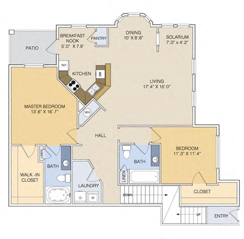 B2 Upper with Garage Floorplan 2 Bedroom 2 Bath at Artesian on Westheimer, Houston, 77077