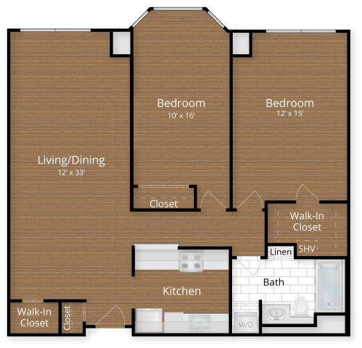 Floor Plan  Two Bedroom Apartment with One Bathroom at Lenox Park  at Lenox Park, Silver Spring, 20910