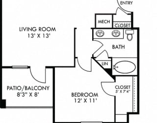 Madrid. 1 bedroom apartment. Kitchen with bartop open to living/dinning rooms. 1 full bathroom. Walk-in closet. Patio/balcony. External storage.