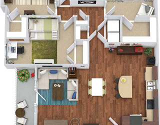 The Joplin 3D. 3 bedroom apartment. Kitchen with island open to living/dinning rooms. 2 full bathrooms. Walk-in closets. Patio/balcony.
