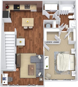 The Vaughan 3D The Vaughan 3D. 1 bedroom apartment. 1st floor entry. Kitchen with island open to living/dinning rooms. 1 full bathroom. Walk-in closet. Study area.