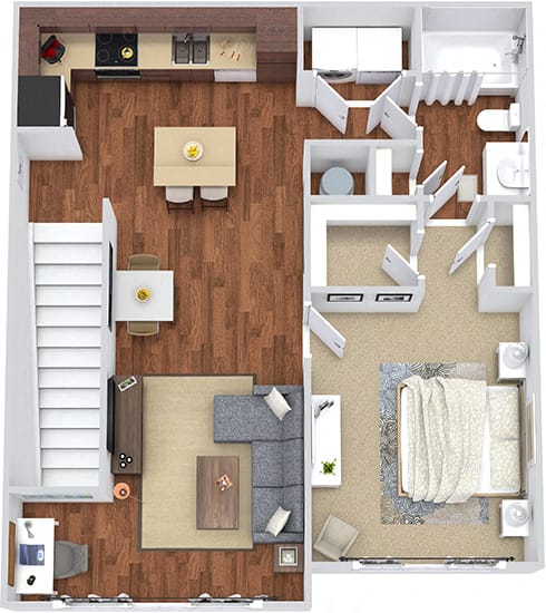 The Vaughan 3D. 1 bedroom apartment. 1st floor entry. Kitchen with island open to living/dinning rooms. 1 full bathroom. Walk-in closet.