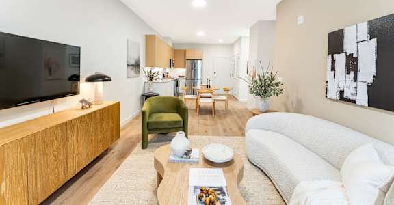 A Living Room With Armchair at Hue Soul Apartments, New Jersey, 07018