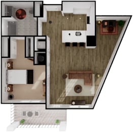  Floor Plan One Bedroom Den F
