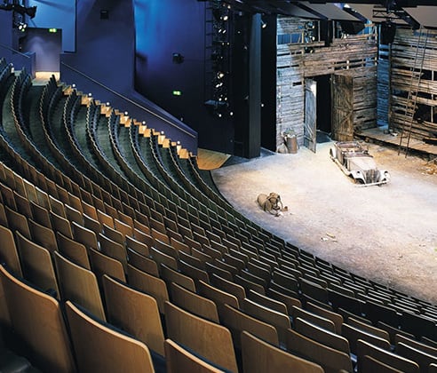 a view of the auditorium from the stage of a theater