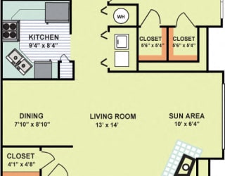 Floor Plan One Bedroom One Bath (954 Square Feet)