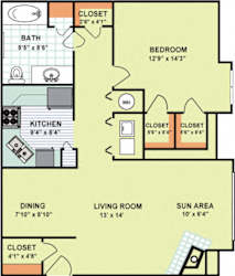 Floor Plan One Bedroom One Bath (954 Square Feet)