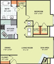 Floor Plan  One Bedroom One Bath (954 Square Feet)