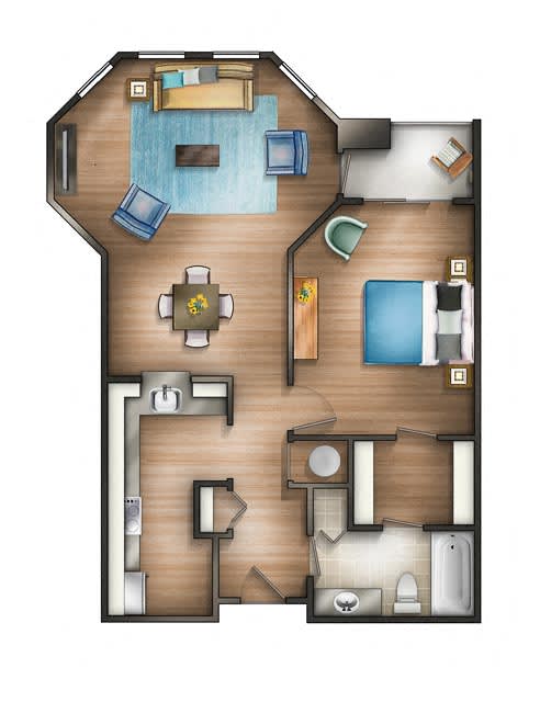 1 Bedroom - 1H Floor plan at The Saratoga Apartments, Washington, 20008