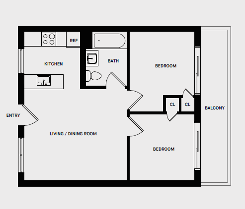 Floor Plan  2 Bed 1 Bath