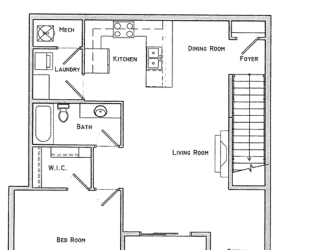 Durham one bedroom one bathroom floor plan at Villas of Omaha at Butler Ridge