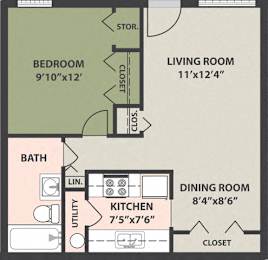  Floor Plan 1-Bedroom, 1-Bath