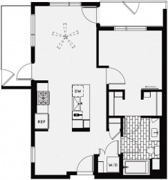 B2 Industrial 1x1 &#x2B; Den &#x2013; 1 Bedroom 1 Bath Floor Plan Layout &#x2013; 743 Square Feet
