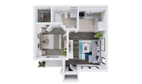 A floor plan of a house with a kitchen, living room, bedrooms and bathrooms.
