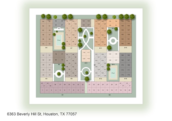 A map of a property located at 6363 Beverly Hill St, Houston, TX 77057.