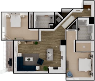  Floor Plan Two Bedroom Corner A