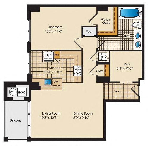 Arlington VA one bedroom apartments with balcony and den