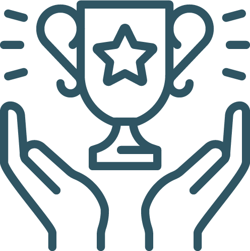 hands holding a trophy icon