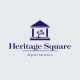 a logo for a heritage square apartments building with a tree