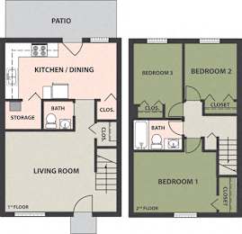  Floor Plan 3-Bedroom, 1 1/2-Bath
