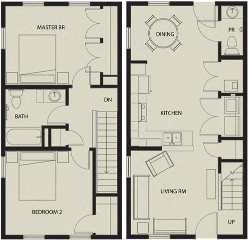 2 Bedroom 1.5 Bath Townhome 2D Floorplan-North Sarah Apartments, St. Louis, MO