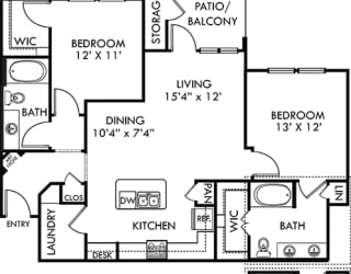 Pecos 2 bedroom apartment. Kitchen with island open to living/dinning rooms. 2 full bathrooms, double vanity in master. Walk-in closets. Patio/balcony. Detached Garage
