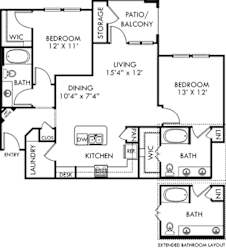 Pecos 2 bedroom apartment. Kitchen with island open to living/dinning rooms. 2 full bathrooms, double vanity in master. Walk-in closets. Patio/balcony. Detached Garage