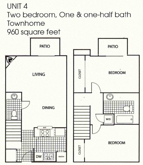 2 Bed 1.5 Bath Floor Plan at Williamsburg Apartments, Texas, 75051