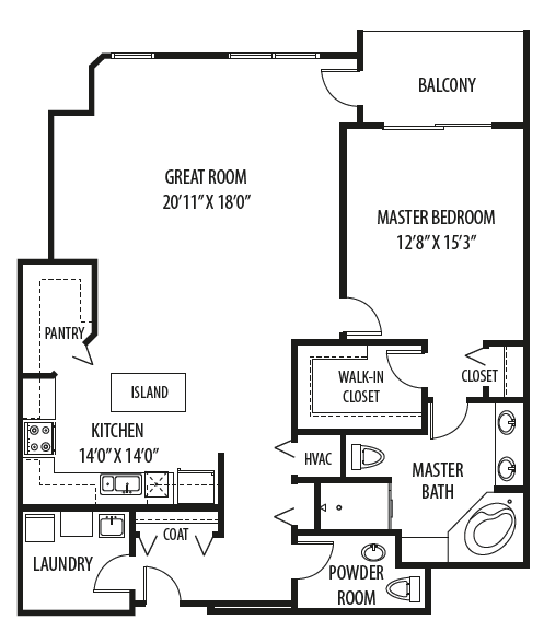 1 Bed 1.5 Bath, 1,449 Sq.Ft. Floor Plan at Two Itasca Place, Itasca, 60143